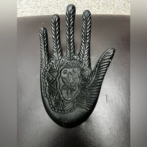 Black Hamsa Fatima Cast Iron Jewelry Incense Hand Tray